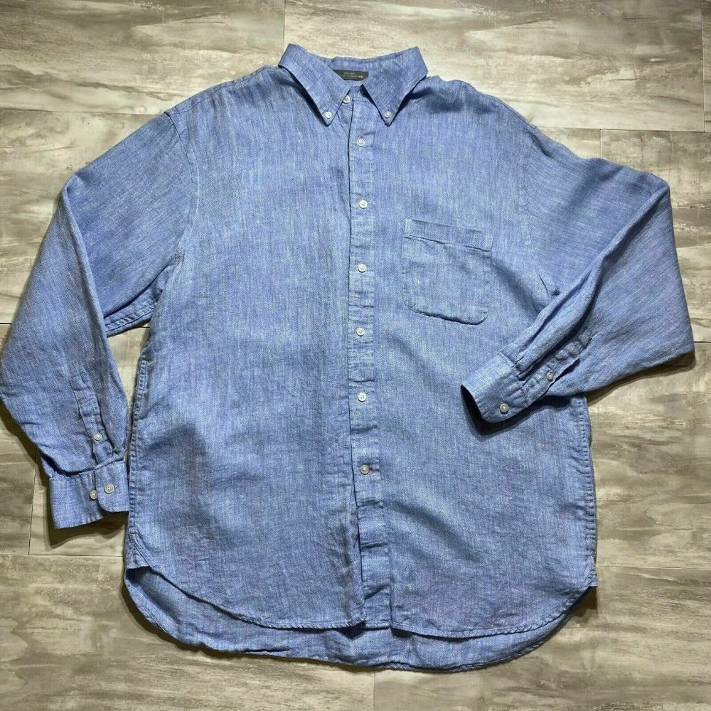 Daniel Cremieux Classic Blue Woven Oxford Shirt Long Sleeve Large